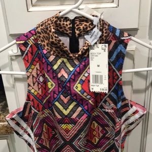 Adidas Women's Multicolor Printed Body Top with Leopard Collar